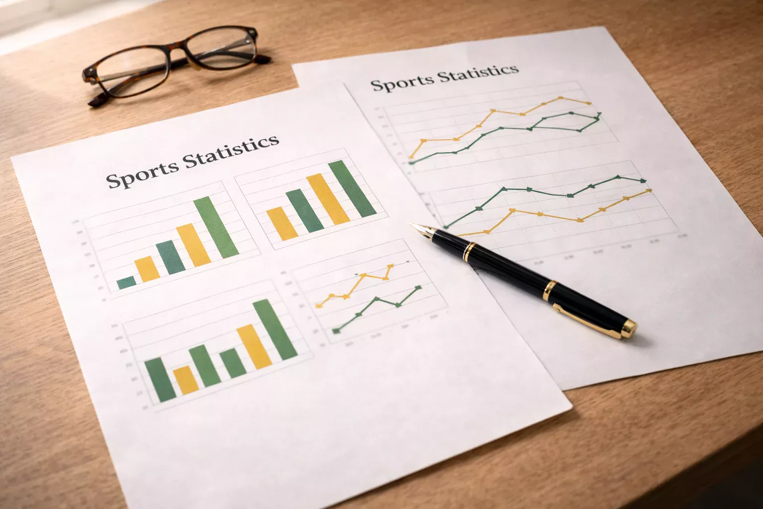 Persona analizza statistiche di partite di calcio su documenti con grafici