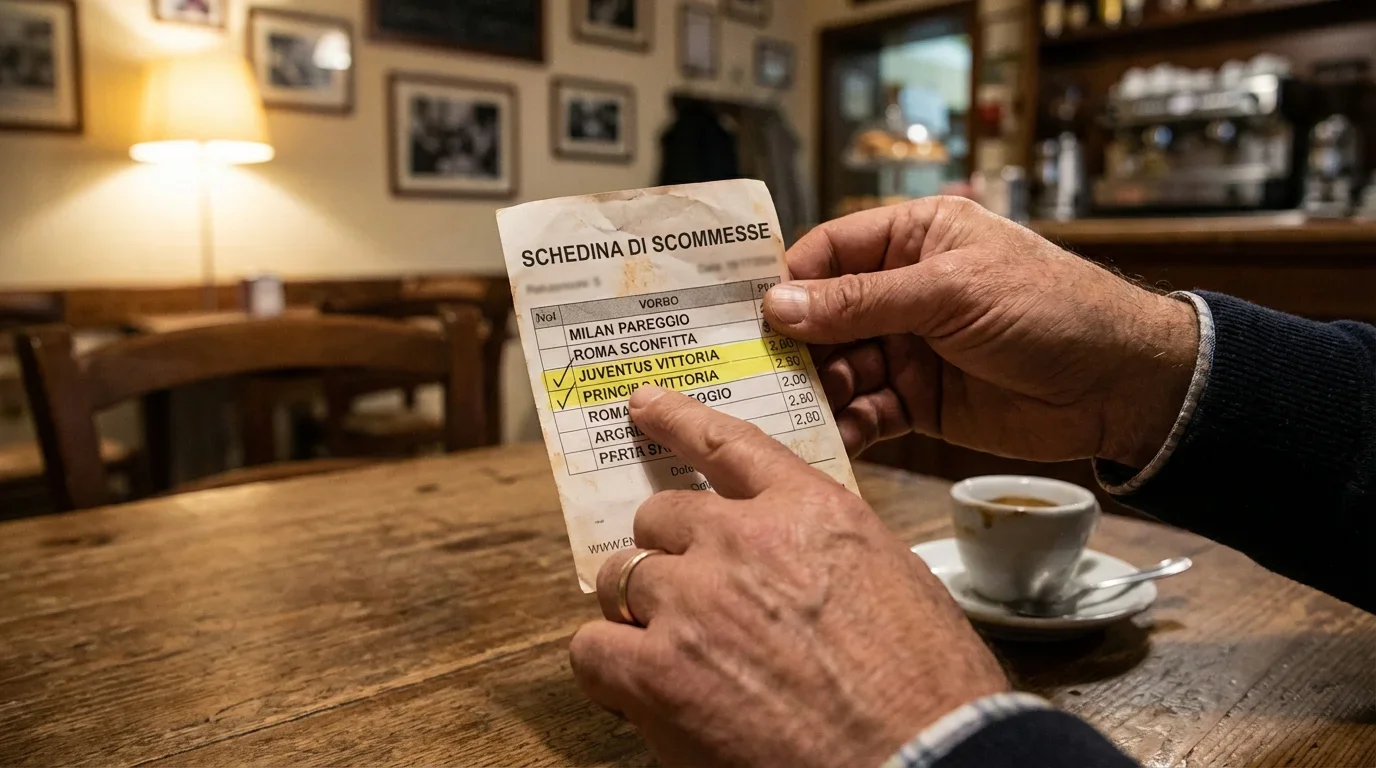 Scommettitore seleziona eventi fissi su una schedina di scommesse sportive