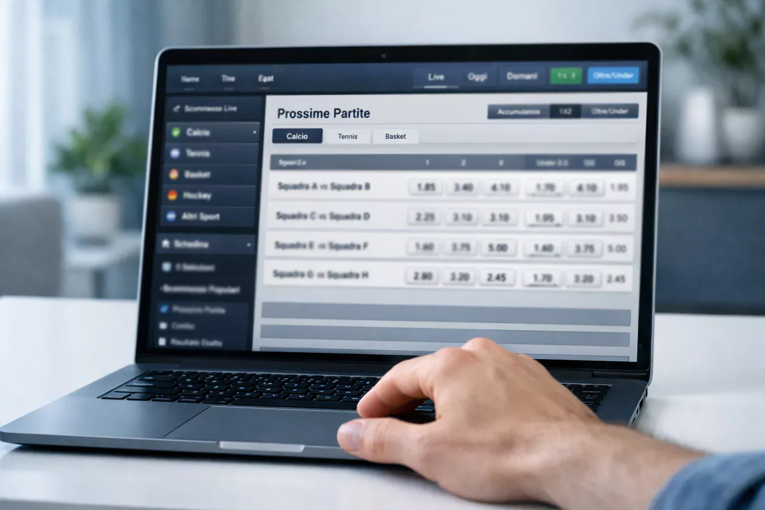 Schermata di un bookmaker che mostra la selezione di un sistema a combinazione