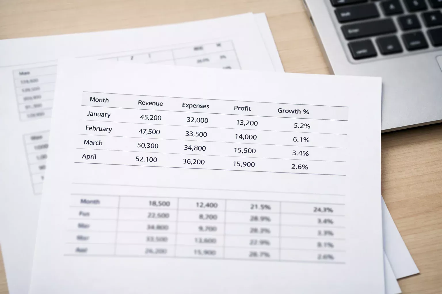 Tabella stampata con numeri e percentuali